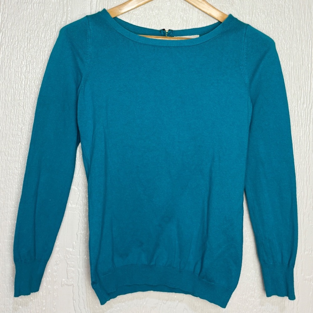 Banana Republic Teal Blue Exposed Back Zip Cotton Wool Blend Sweater Small
